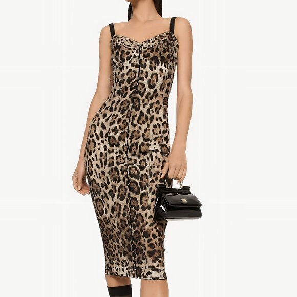 Dolce&Gabbana Leopard-Print Charmeuse Sheath Dress - Picture 1 of 12